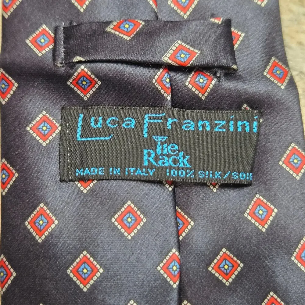Luca Franzini Tie Rack‎ Italian Silk Navy Red Diamond Print